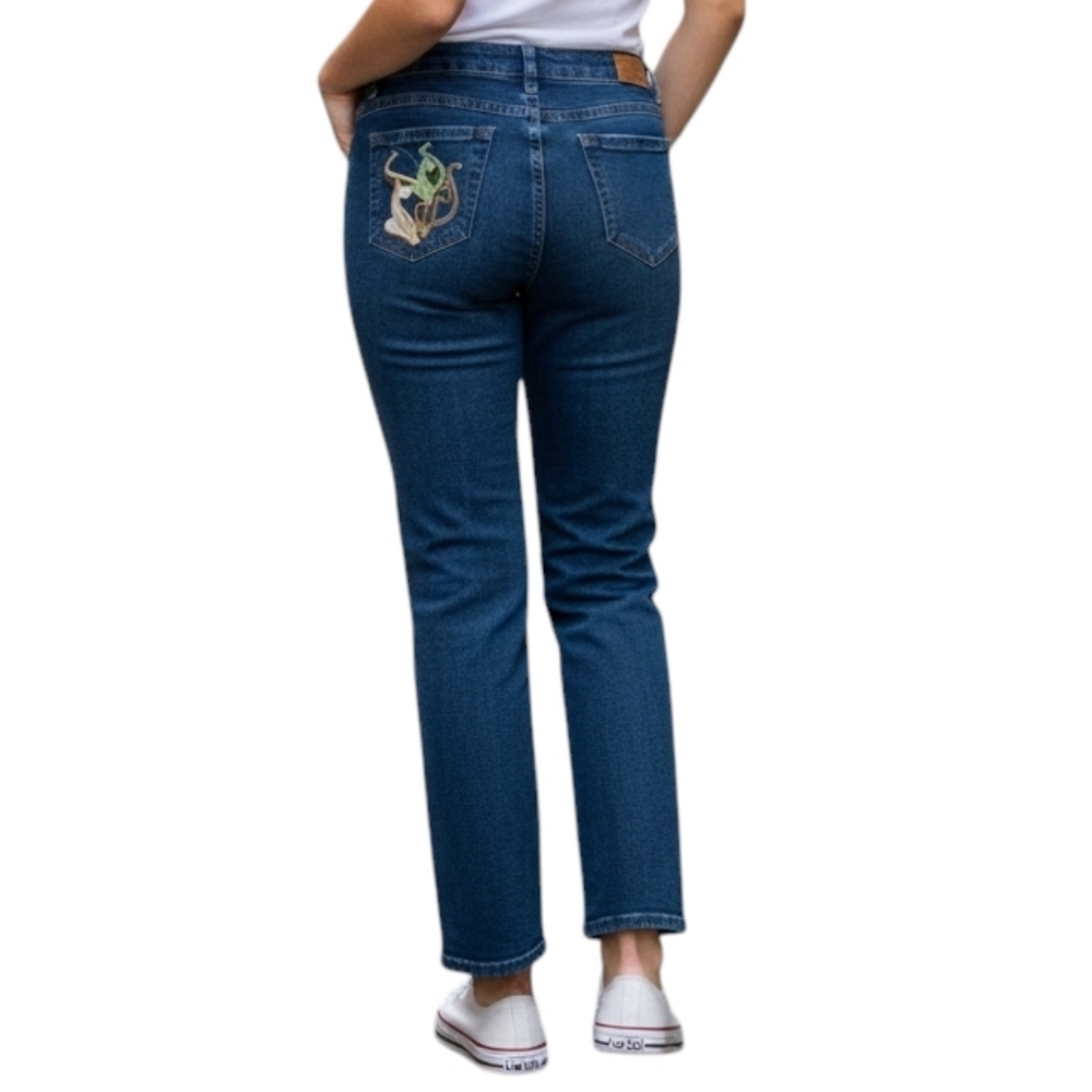 Vintage Baby Phat Jeans Women 13 Blue Cat Embroidery Straight Leg